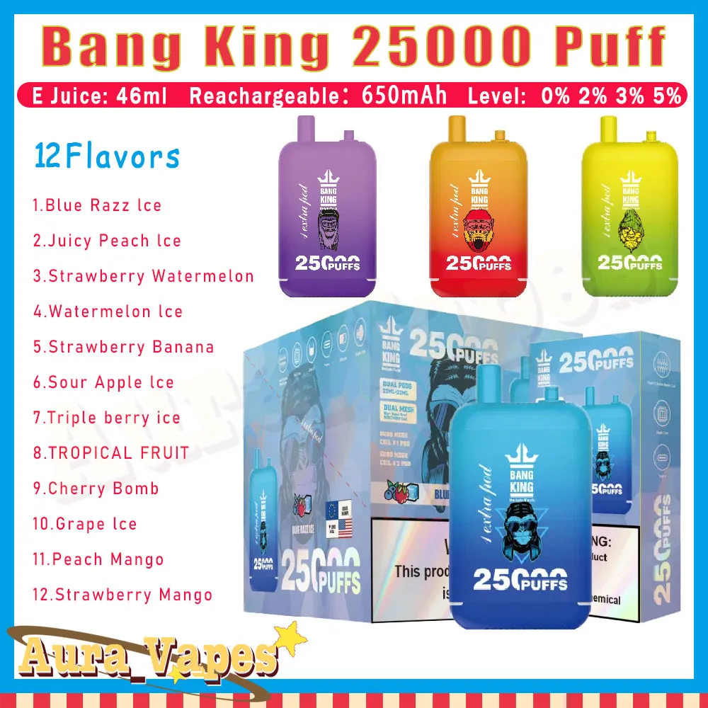 Bang King 25000 Puff E Сигареты 46 мл POD 0% 2% 3% 5% Уровень 650 мАч аккумулятор.