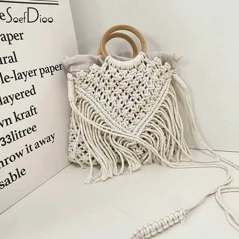 Portafogli Soefdioo Knitting Crochet Pagning Bag Tassel Beach Women Fringed Cross Baleva Casual Out Travel Borse da viaggio