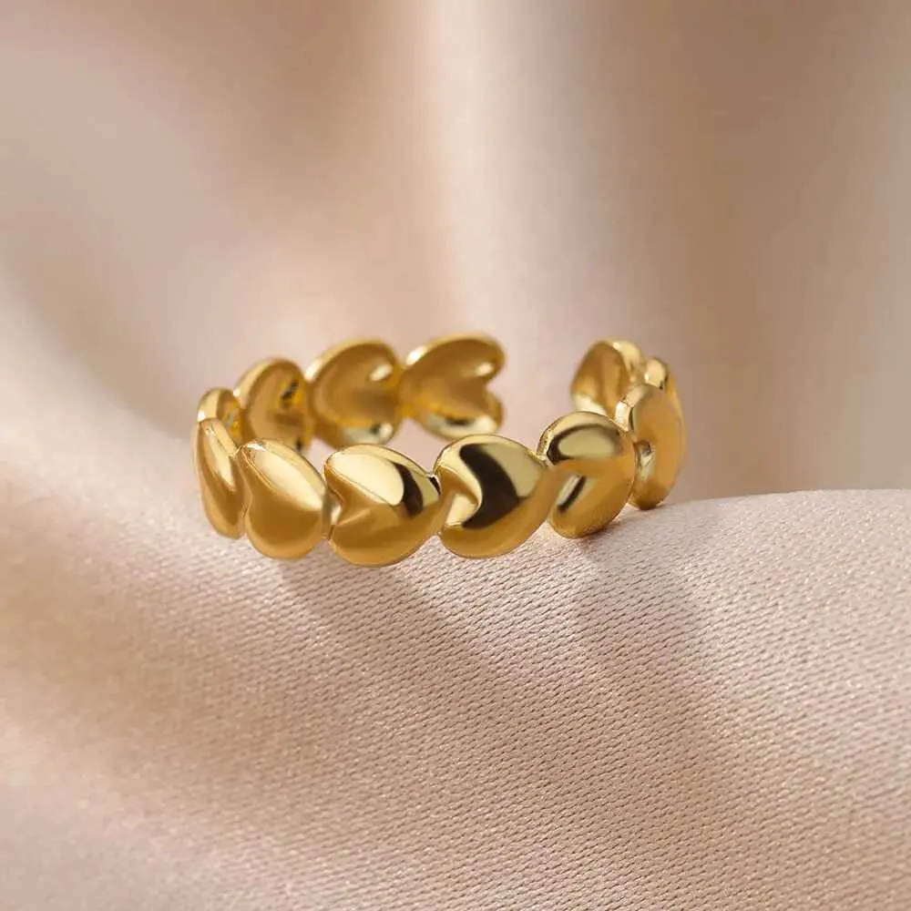 Pierścionki ślubne romantyczne pierścionki z serca dla kobiet ze stali nierdzewnej złotą kolor setki para pierścionka femme ślub estetyczna biżuteria dar