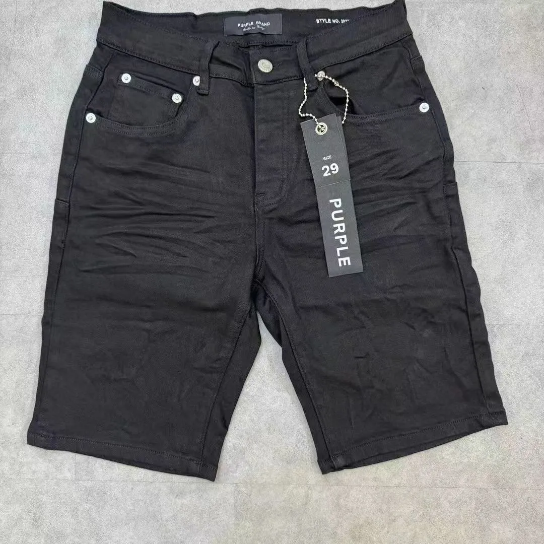 Purple Summer's Men's Black Denim Shorts Случайные растягиваемые стройные простые красивые пять квартальных штанов