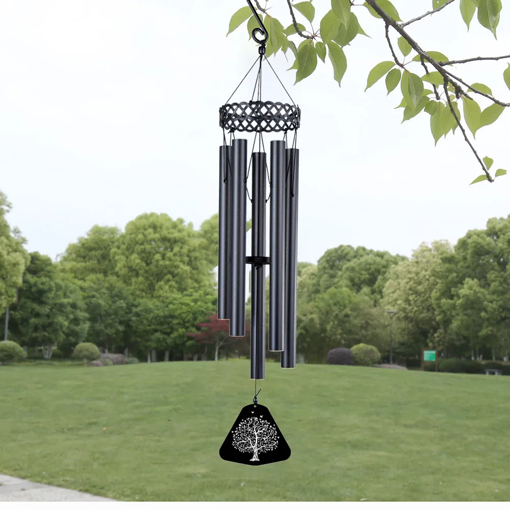 Grande carillon éolien en aluminium pour extérieur, jardin, décoration de terrasse.Carillons de vent noir classiques avec un vent receveur unisexe 3147