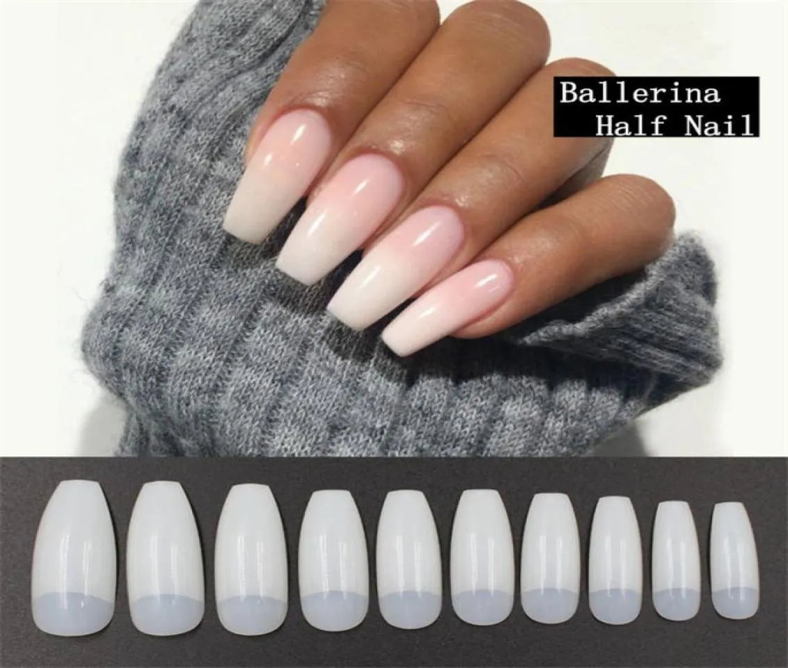 Vendi 500 pezzi professionali Nature False Nails Long Ballerina Mezza volta francesi su unghie acriliche a testa quadrata unghie false arte TIPS3714475