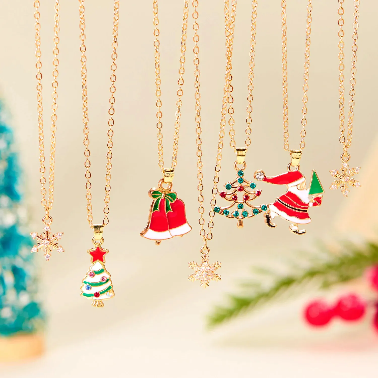 Christmas Necklace For Women | Tree, Santa, Snowflake Pendant With Wish Card - Alloy, Adjustable