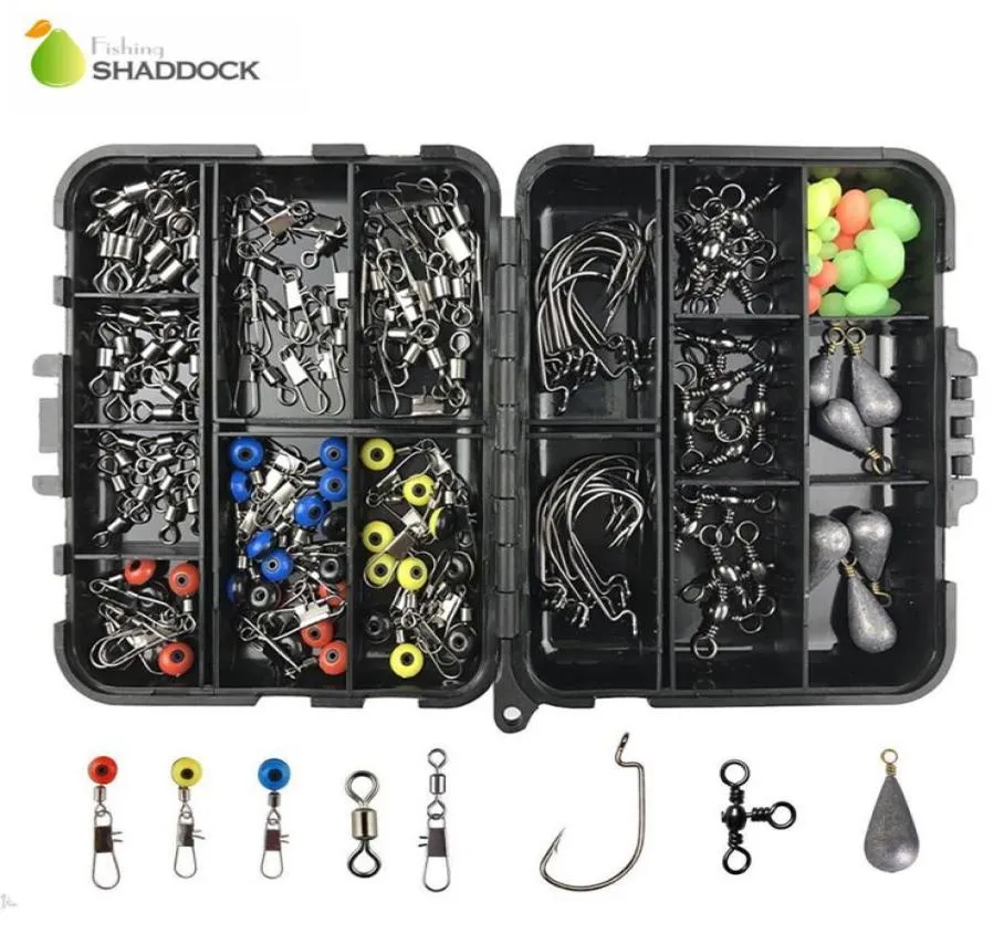 Accessori da 160 pcsbox shaddock ganci skivels conker con piombo con le scatole di attrezzatura da pesca ad anello C18110601978153010377777