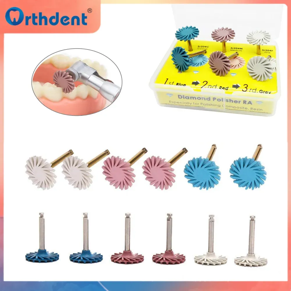 Levert 6 -stcs/set Dental Rubber Rubber Polisher Composite Resin Polishing Discs Diamond System Burs Ra Dentistry Pools Wheel Spiral Flex Tools