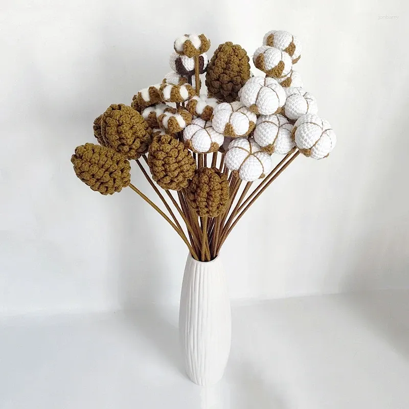 Fleurs décoratives 1pc 40cm artisanal Bouquet de coton à cône à crochet à la main pour décoration de table de table