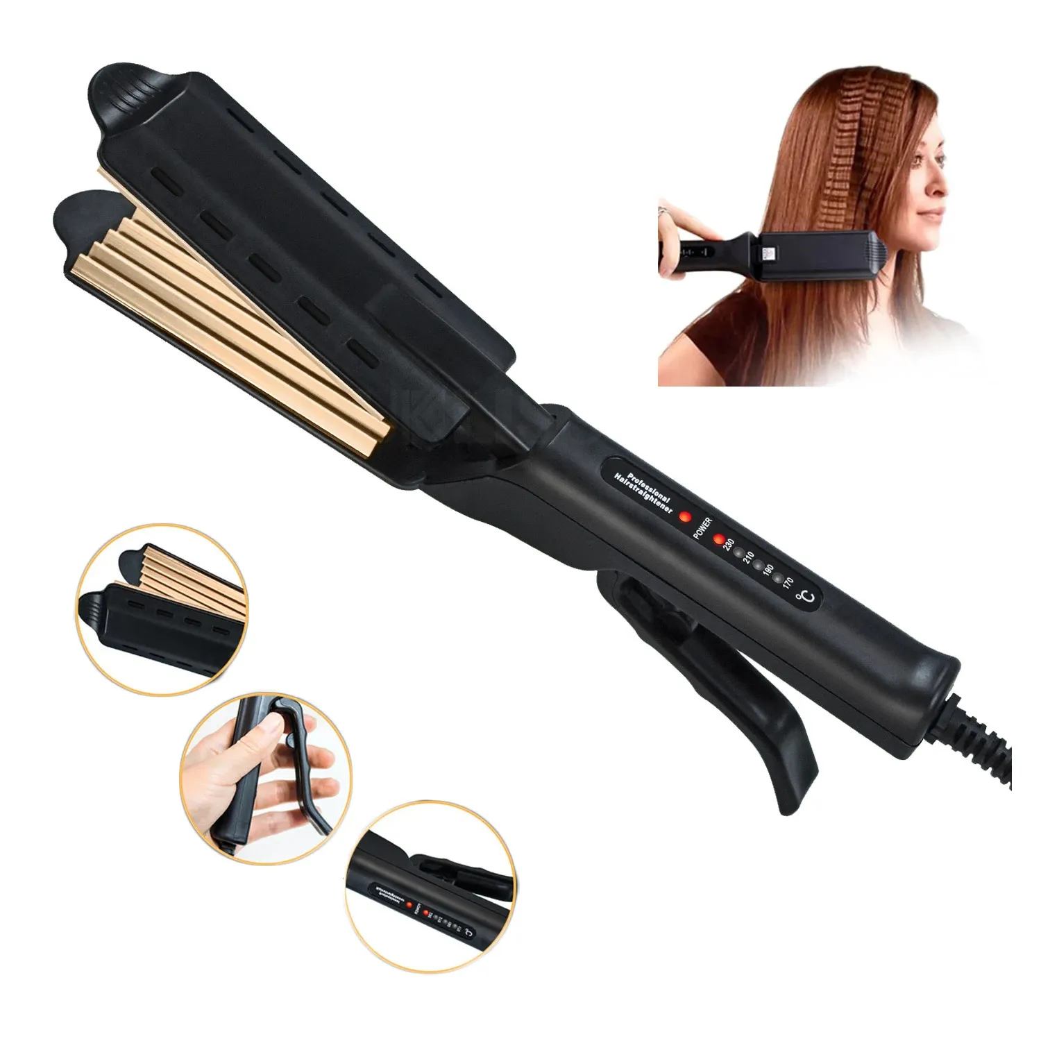 Hair Crimper Iron Fluffy Hairstyle Curling Corrugation Curler Ceramic Crimping Irons Electric Waver Styler 240423