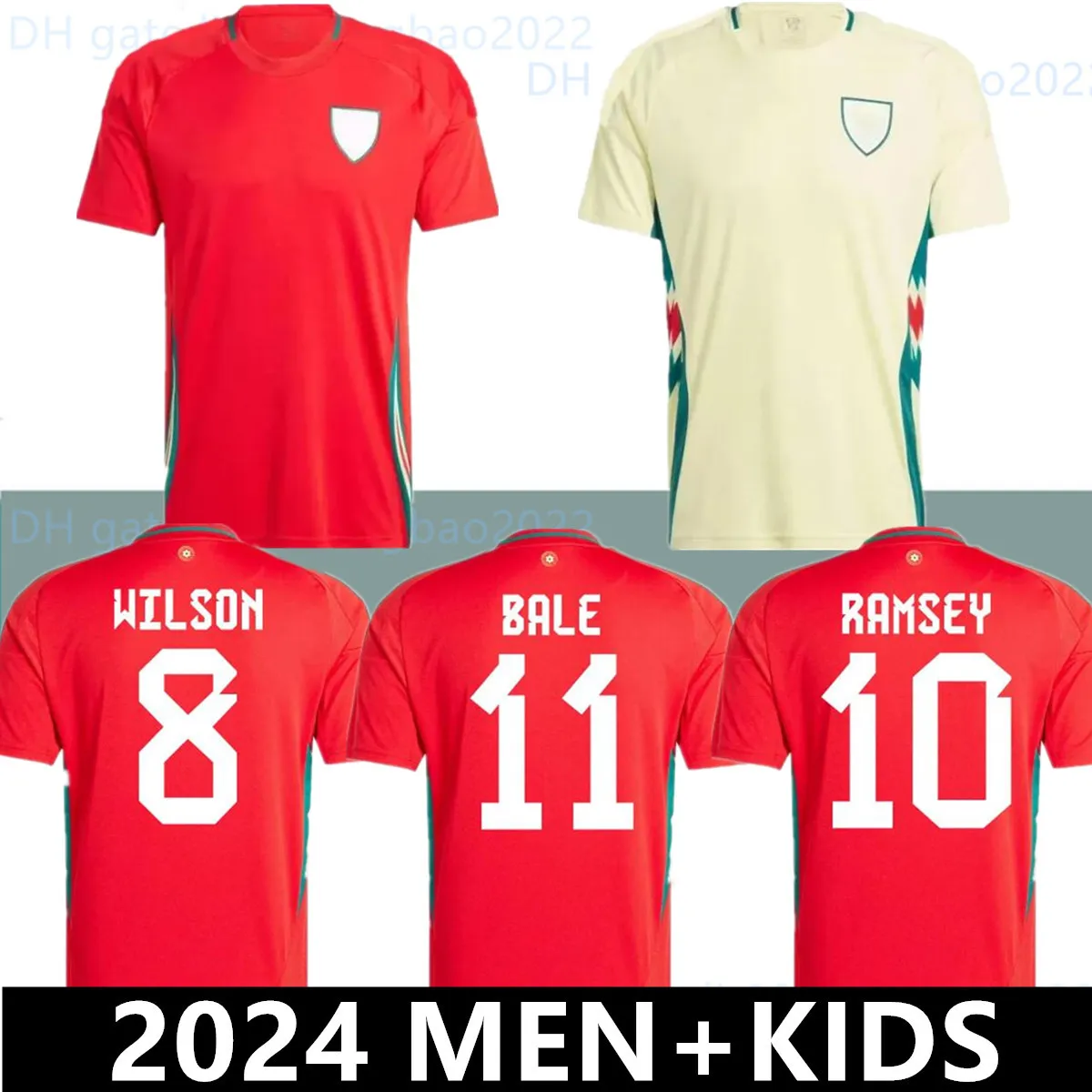 Pays de Galles 2024 Jersey de football Wilson Ramsey Bale Nouveau 2025 Équipe nationale 24 25 Soccer Shirt Men Kid Kit Full Home Home Red Away Yellow Men's Uniforme Brooks Johnson