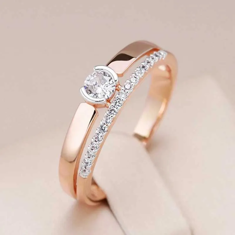 Кольца полосы Kinel Luxury Natural Circon Ring For Women 585 Серебряное серебряное набор из розового золота Ultra Thin Design Daily Bride Wedding Jewelry Q240427