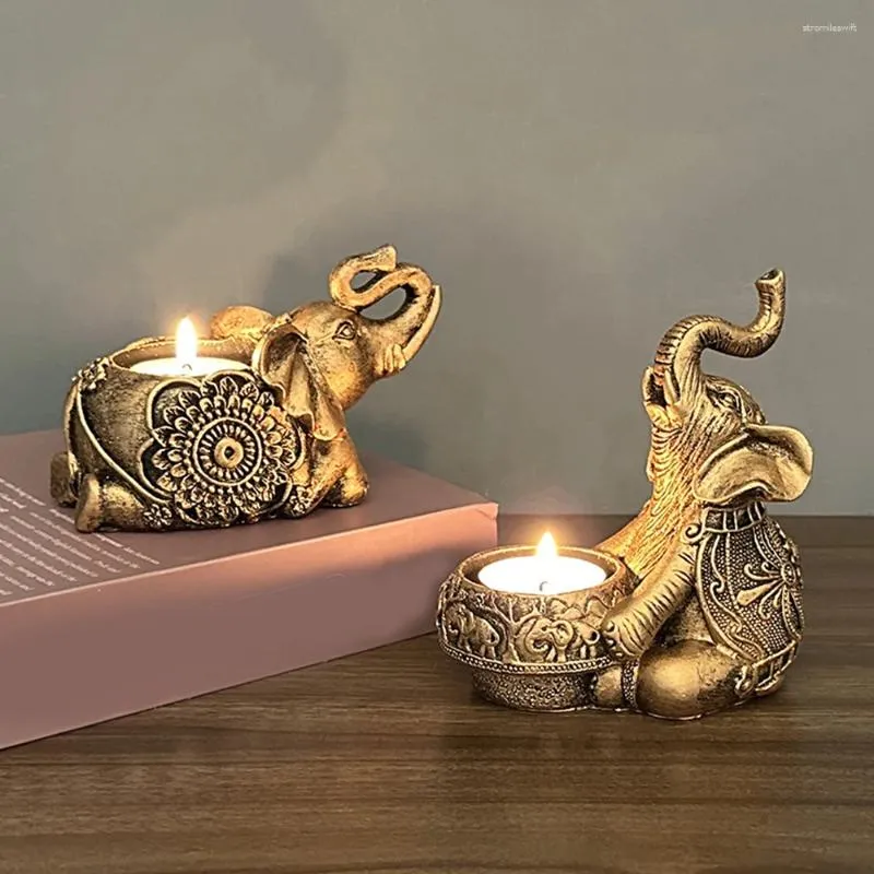 Candle Holders Elephant Animal Trunks Up Sculpture Tealight Holder Decorative Small Stick Good Lucky Gifts