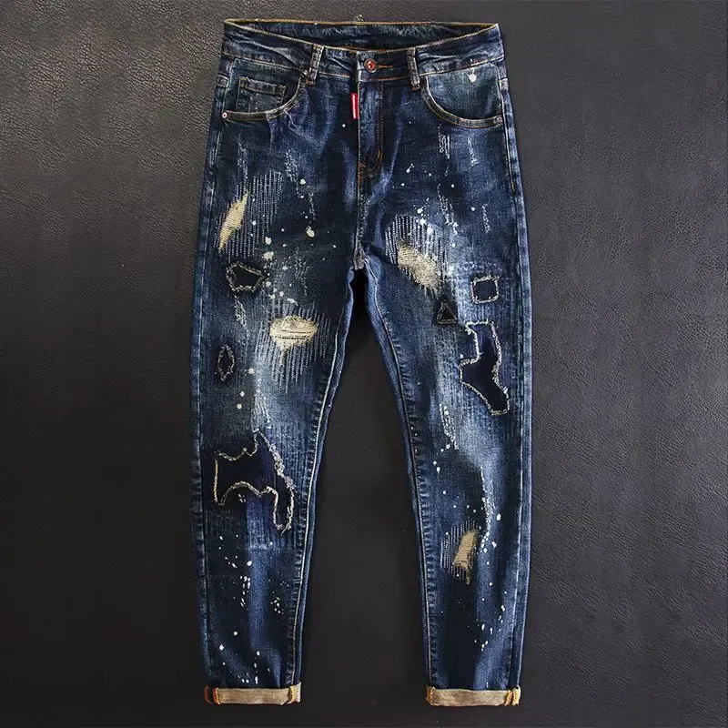 Jeans for uomo ritagliato pantaloni da cowboy strappati strappati con buchi pantaloni rotti strati strati per gli anni '90 abiti da streetwear y2k 2000 casual 240424