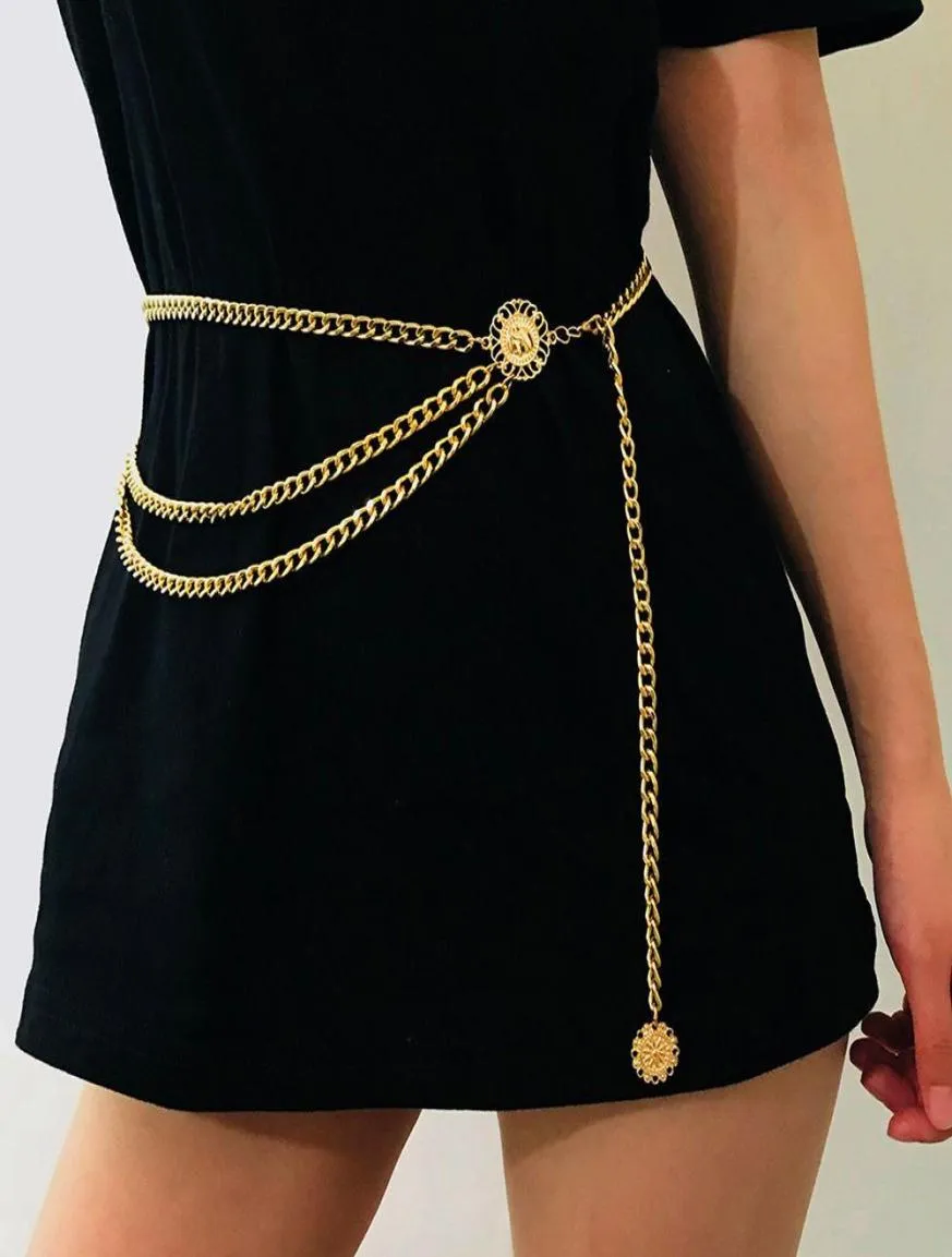 Waist Chain Coin Pendant Belt Retro Gold Belts for Women Waistbands Allmatch Multilayer Long Tassel Party Jewelry Dress1096667