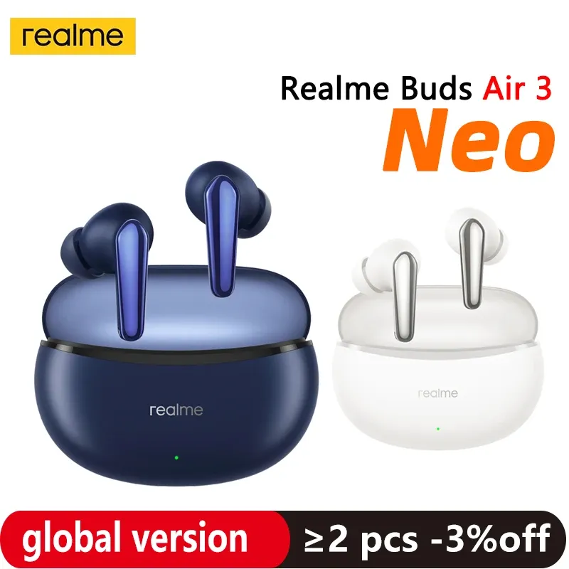 Hoofdtelefoon REALME BUDS AIR 3 Neo oortelefoon 30 uur lange batterijduur AI ENC Oproep Noise annulering 88ms Ultralow latentie IPX5 Waterdicht