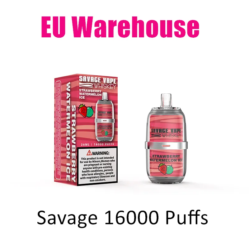 Originele Savage Whisky Puff 15000 16000 E Sigaretten Vapes Luchtstroom Schakelbaar 10 Smaken 2% 3% 5% NIC Disposable Cart Voorvullen 650 mAh Batterijtype C Lading Watermelon