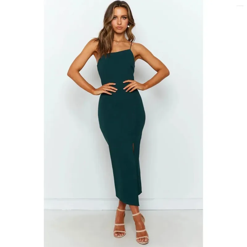 Robes décontractées robe fendue à la cuisse solide fêtes minces sexy skinny femme plage de plage slinge élégant club de nuit d'été sans arrière