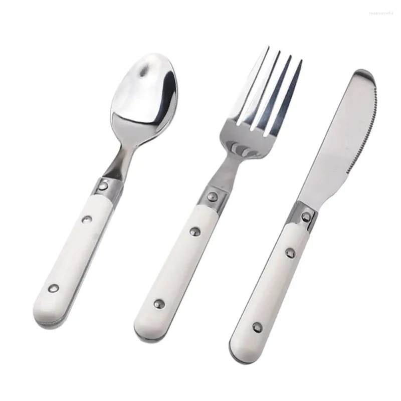 Servis uppsättningar för barns tabeller Enkelt plattvaror Köksartiklar Rostfritt stålgaffel Sked Plast Western Toddler Silverware