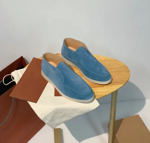 Sapatos casuais baixos planos designer de alta qualidade azul de camurça de vaca oxfords mocassins