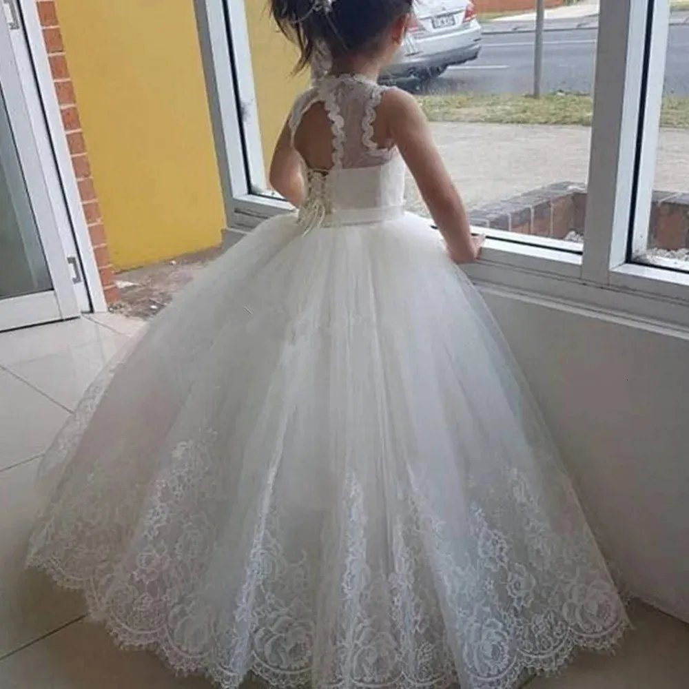 Ball Gown Flower Girl Dress Keyhole Back Sweep Train Toddler Infant First Communion Dress for Kids 240417