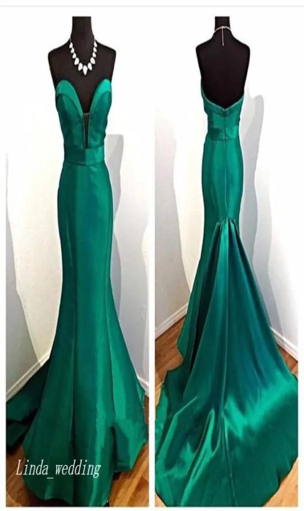 Emerald Green aftonklänning Elegant Mermaid Sweetheart Satin Långt rygglösa kvinnor bär prom nattfest GOWN4042769