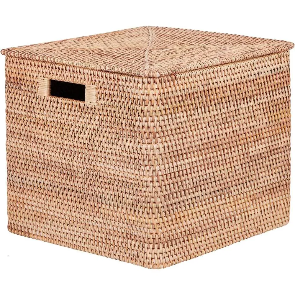 Grote vierkante rattanmand met deksel - perfect voor het organiseren en opslaan van items - 13,7 "x 13,7" x 13.7 " - stijlvolle en functionele opslagoplossing