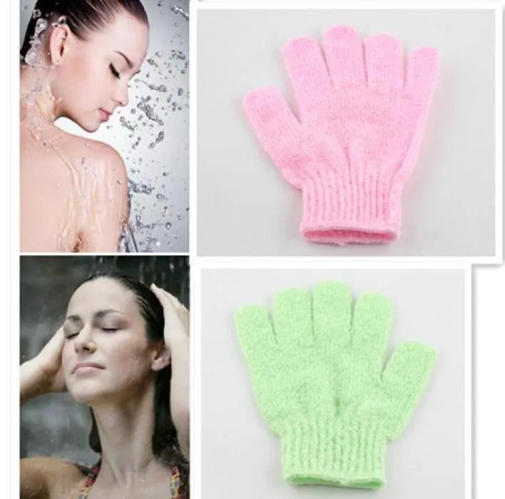 Exfolierande handskar hud kropp baddusch loofah svamp mitt skrubba massage spa rosa och gröna 600 pcslots ems endast5577136