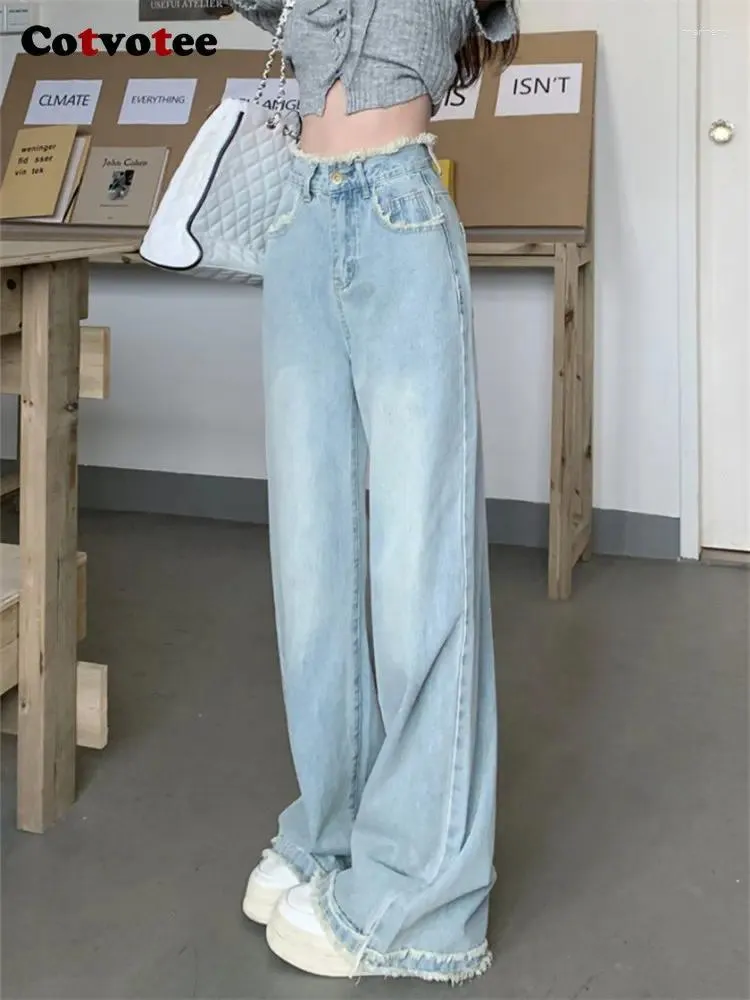 Jeans de jeans para mujeres Cotvotee High Wisted for Women 2024 Fashion Vintage Burr Loose Chic Streetwear Longitud ancha completa