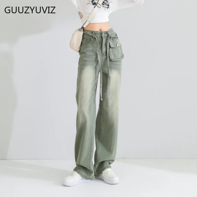 Damesjeans Guuzyuviz Pocket Style Straight Baggy Femme Y2K Streetwear Casual Vintage Losse hoge taille vriendje voor vrouwen