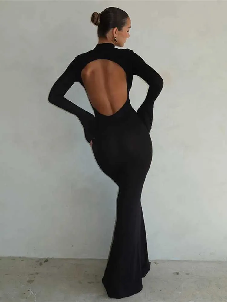 fitted lace wedding dress Black Off Shoulder Long Sleeve Scrunch Butt Open Back Midi Dress – Hot  Miami Styles main image 1