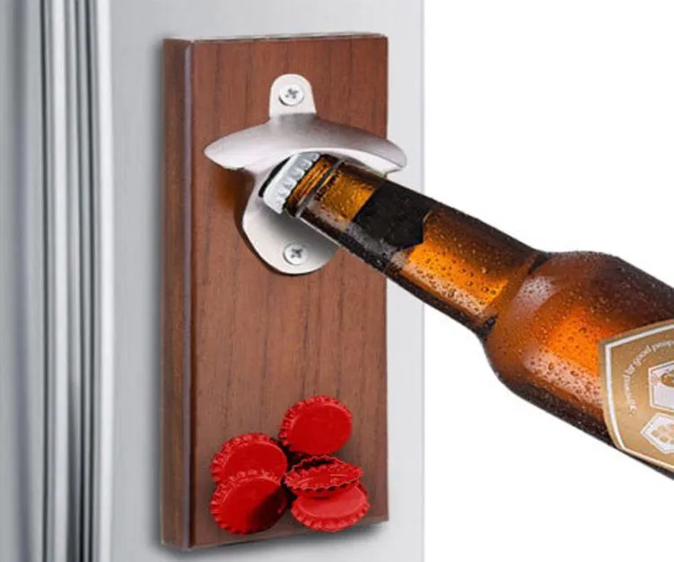 Magnet Bottle Opener Wall Mounted Rustic House Decor Can Wooden Opener Beer Magnet Kitchen Tools Bar Accessories Party Gifts Y20044792640