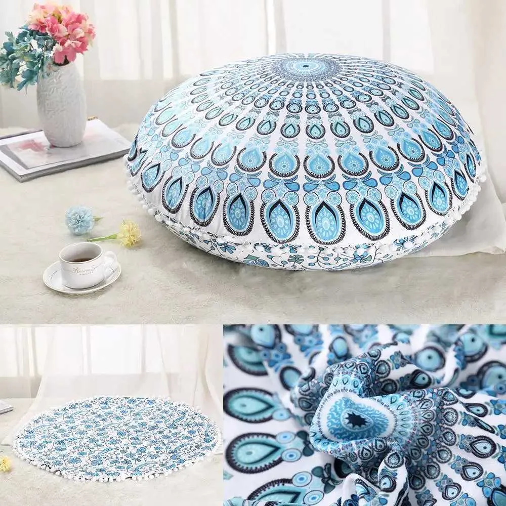 Coussin / décoratif Colorful Mandala Floor S ottoman Round Bohemian Meditation Cushion Pouf 52