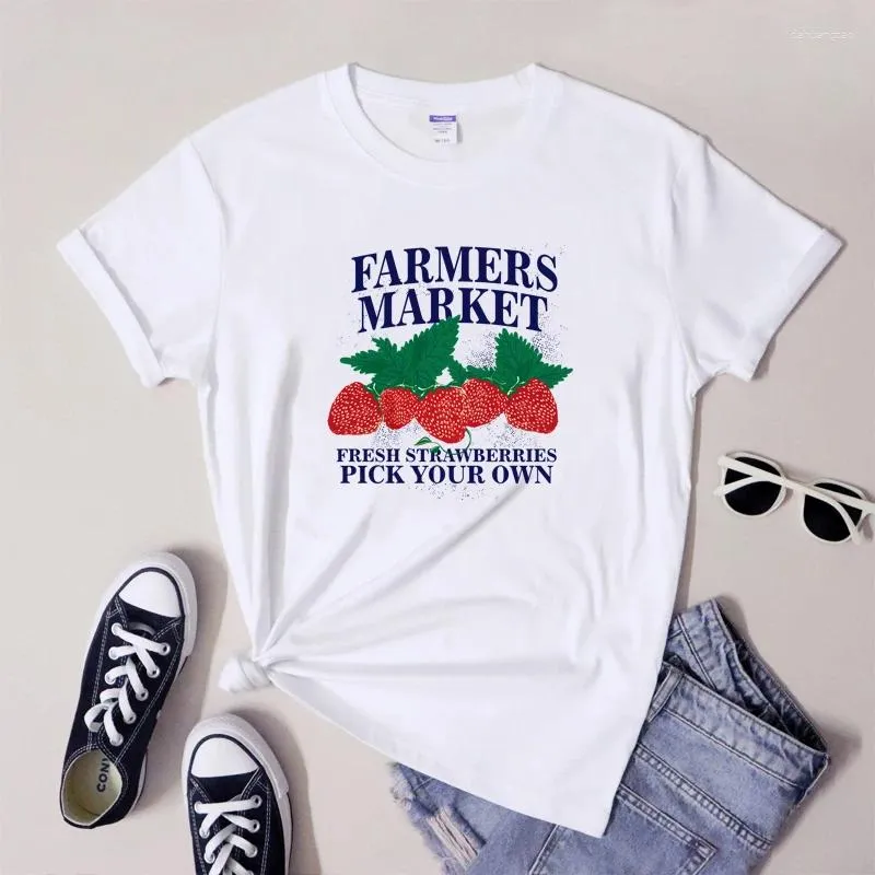 T-shirts de fermiers pour femmes T-shirts T-shirt esthétique Tee-shirt de fruits végétaliens esthétique Retro 90s Tshirt de la saison de fraises