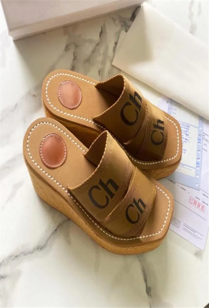 Coe Paris Designer Slipper Woody Espadrille Wedge Mule Plattform Sandalen Strandkupfer weiß schwarzer beige rosa Sommer Slipper6855255