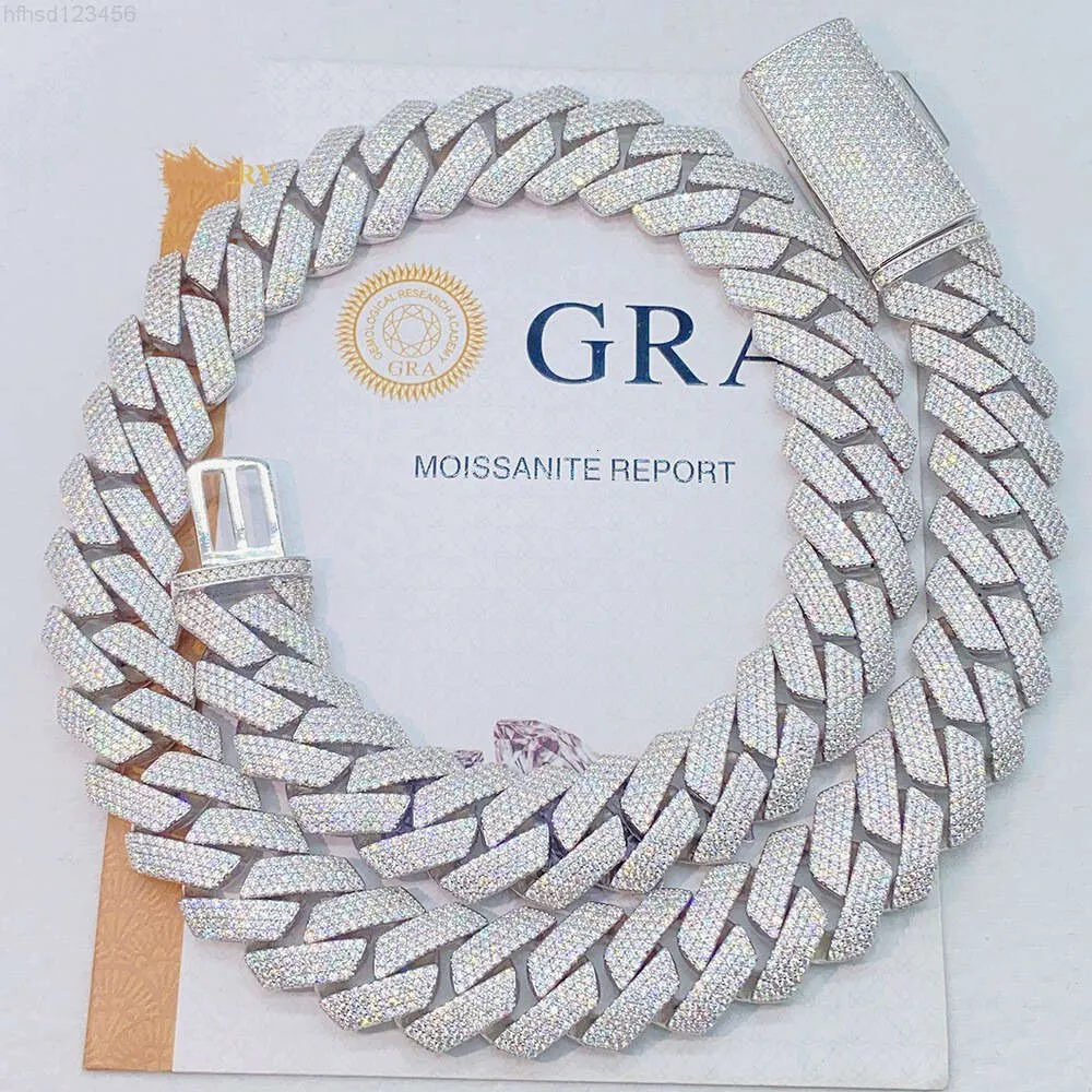 Test de diamant passé 18 mm 18-24inch 925 Silver en argent sterling 4rows Moisanite Collier de chaîne cubaine Bracelet pour femmes / hommes beaux cadeaux