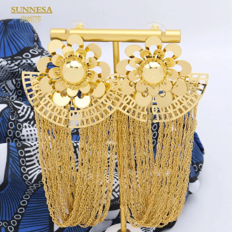 Sunnesa Long Tassel Earrings 18k Gold Plated Afrcian Jewelry for Women Party Oregelbularity Dingle Earrings Jewellery Accessories 240417