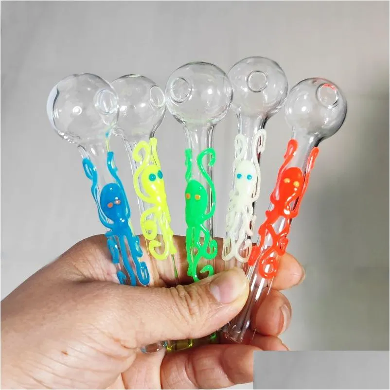 Smoking Pipes Octopus Smoke Tube Pyrex Oil Burner Glass Pipe 4 Inch Glow In The Dark Thick Colorf Water Hand Accessories For Smokers Dh5Bv