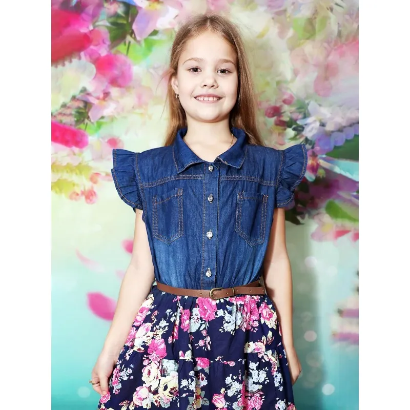 Summer Denim grande robe de lavage de sable floral pour les filles