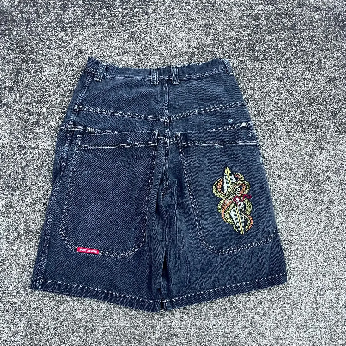 Hip Hop Retro Snake Graphic Streetwear JNCO Shorts Y2K Pants Mens Baggy Denim Gym Harajuku Gothic Men Basketball Short 240420