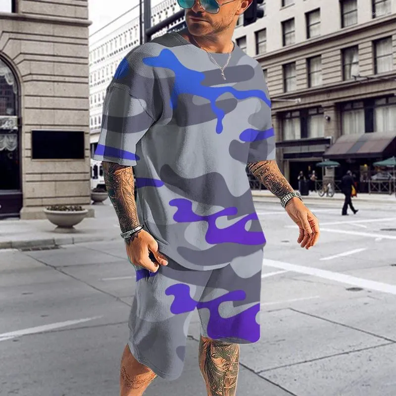 Herrspårar 2024 Summer Tracksuit Military Fantasy Color 3D Printed T-shirt Shorts Set Street Fashion Casual Jogging 2-Piece
