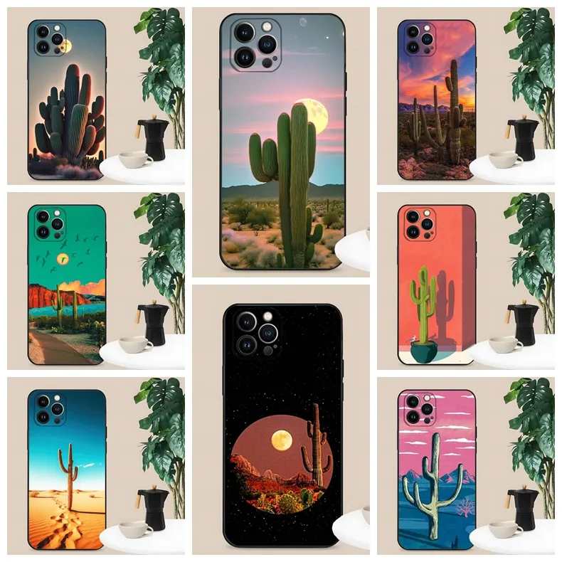 S24 Desert Cactus Soft Tpu Case для iPhone 15 Pro Max 14 плюс 13 12 11 XR XS 8 7 Samsung S24 Ultra S23 Plus Plus Plant Prant Printer