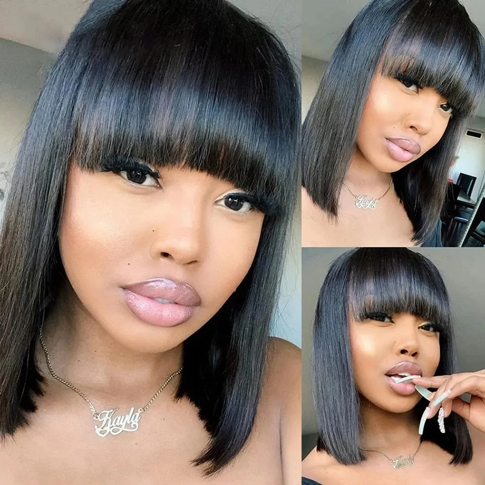 200 densità Wigs Glueless Bob Parrucche per capelli umani per donne nere brasiliane Machine piena fatta con la colpa perruque Cheveux Humain Bobo Hair