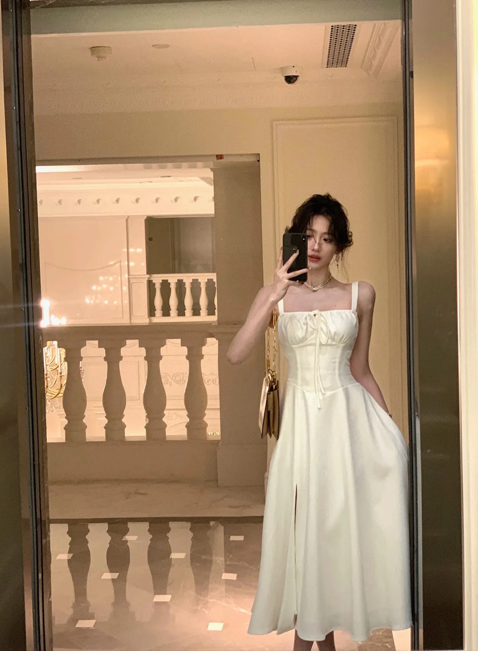 Elegant White Strap Midi Dress