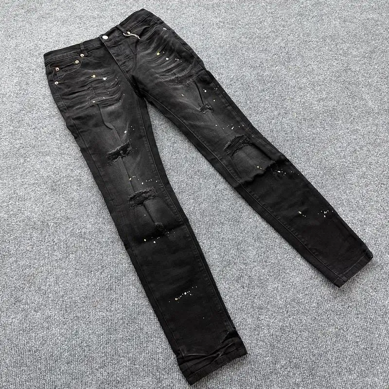 Jeans masculin American High Street Paint Hole Black 9045 2024 Fashion Trend Quality