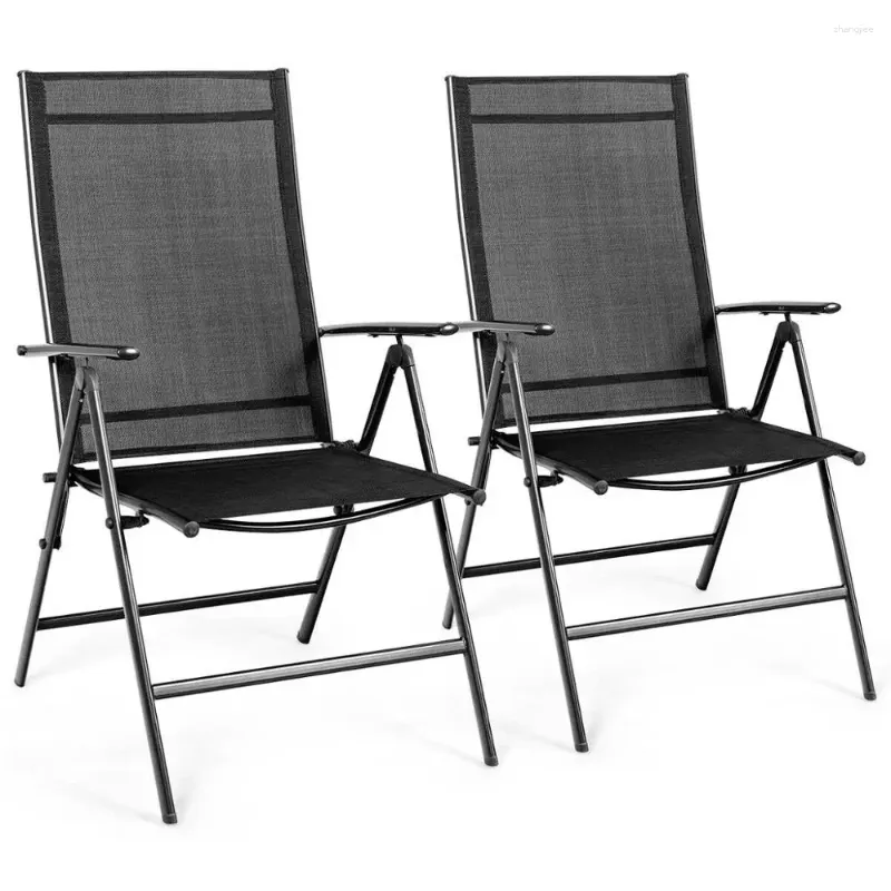 Camp Furniture Set van 2 Patio vouwen eetstoel Recliner verstelbaar camping draagbaar zwart