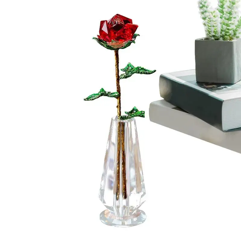 Decoratieve bloemen Crystal Rose Flower Artificial met Vase Home Decoration Wedding Anniversary Herdenking Valentijnsdag