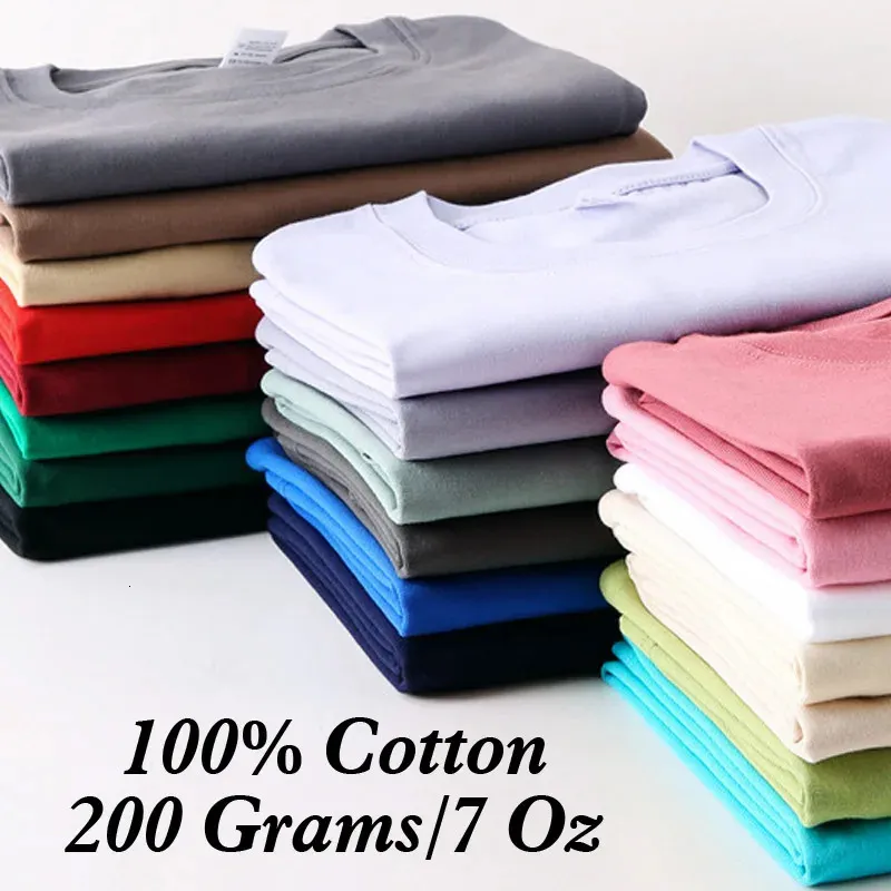 100 Cotton T -skjorta för män Womenshort Sleeve Summer Plain Topssolid Casual Loose Tee ShirtShigh Quality Clothing7oz 200GSM 240419