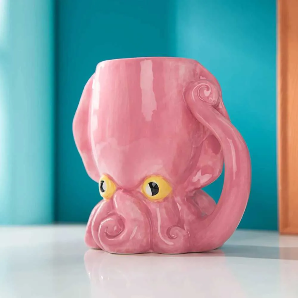 Tazas Funny Pink Pink Octopus Ceramic Coffee Taza con tentáculos Mango de tentáculo artesanías Copias de café de porcelana 3D Regalos personalizados J240428