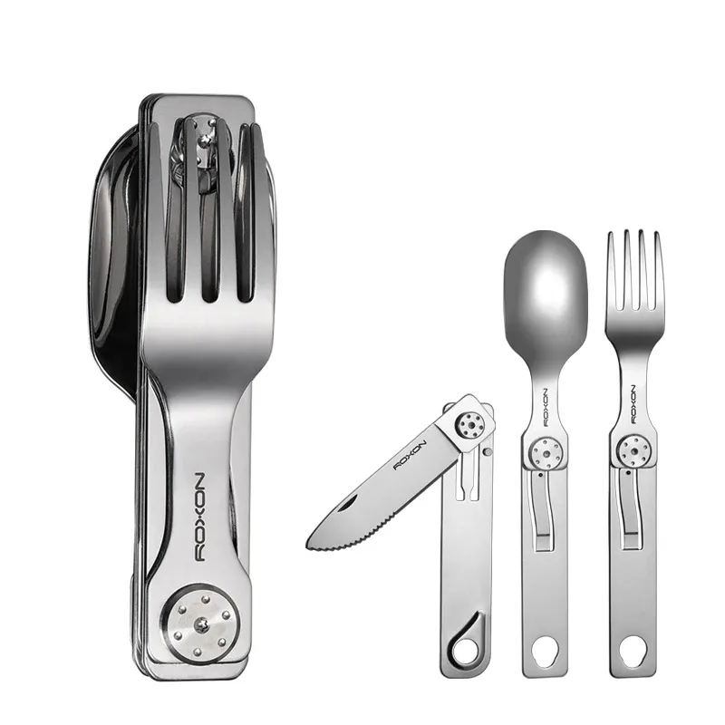 Sets ROXON 3 IN 1 Camping Cutlery Set Knife Fork Spoon Stainless Steel Portable and Detachable