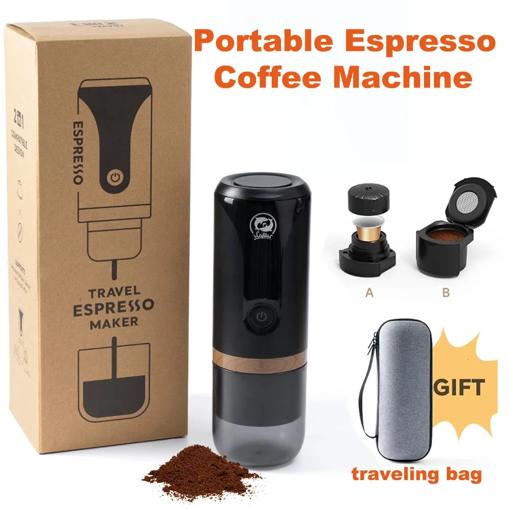 Tragbare Espresso -Kaffeemaschine 2in 1 Fit Nespresso -Kapselpulver wiederaufladbarer Elektromauter für Autoreisen 240423