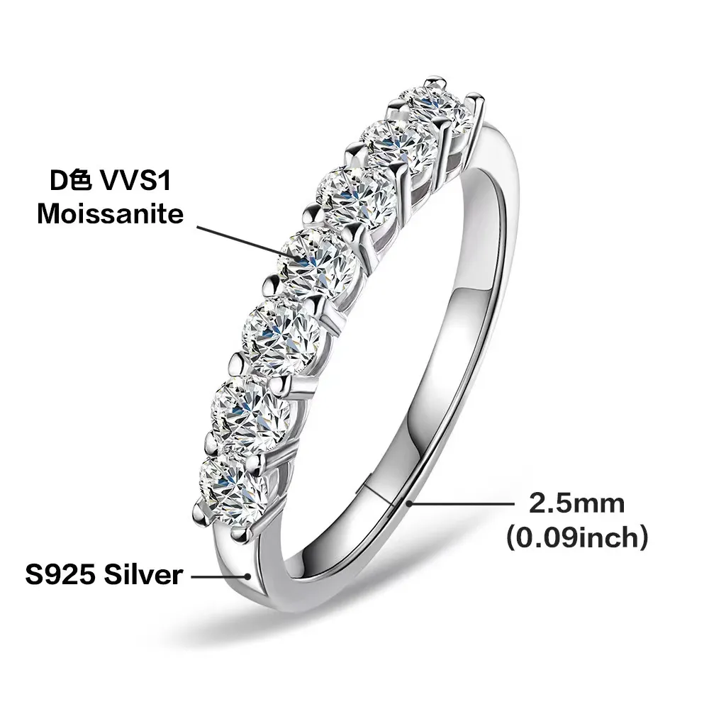 S925 Sterling Silver Gold D Couleur 4 mm Ring Moisanite pour femmes 1,5 cmt de pierre Bande de mariage Diamond Bride