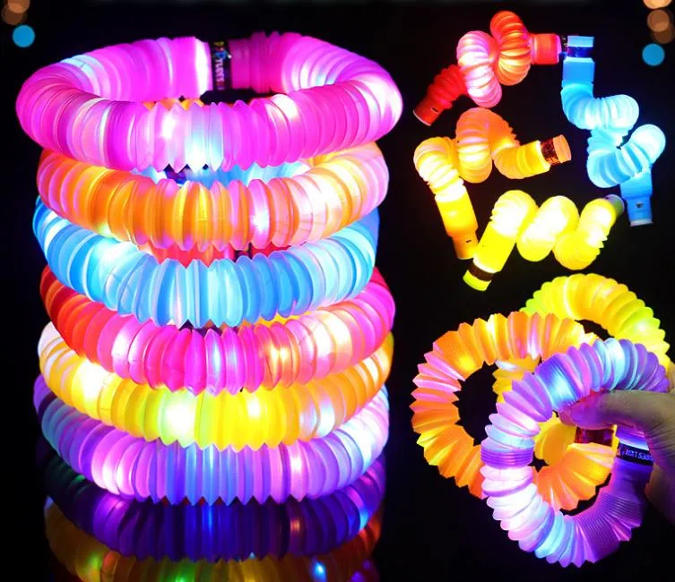 Diy Luminous Pop Tubes LED Fluorescerande färg infällbar plaströr barn sensoriska leksaker vuxna barn stress lindrar press leksak festlig kärlek